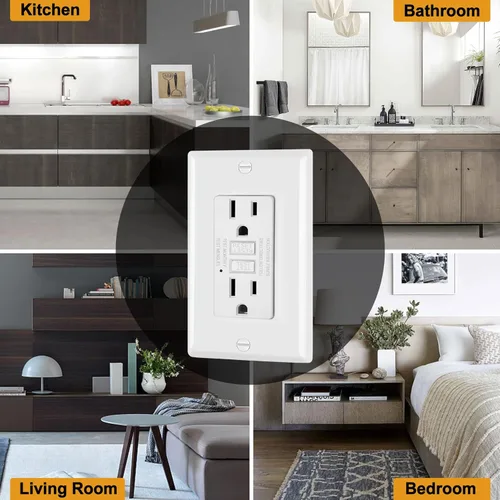 Vista 4 de ELECTECK Paquete de 5 salidas GFCI de 15 amperios, no resistentes a manipulaciones, receptáculos GFI decorativos con indicador LED, interruptor