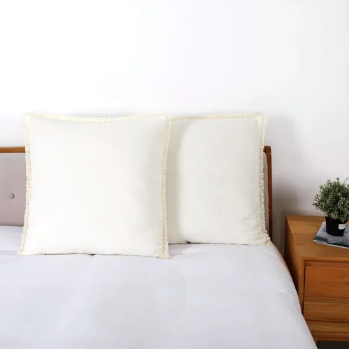 Vista 6 de YINFUNG Juego de 2 fundas de almohada europeas acolchadas de 26 x 26 pulgadas, de muselina de algodón, con flecos, bohemias, decorativas