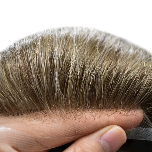 Vista 412 de Toupee - Sistemas de reemplazo de cabello para hombre, encaje frontal suizo, nudo blanqueado, pieza de cabello humano natural