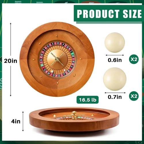 Vista 2 de Leyndo Rueda de Ruleta de Madera de 20 Pulgadas con 4 Bolas de Ruleta Rodamientos de Precisión de Grado Casino Rueda de Ruleta Mesa Giratoria