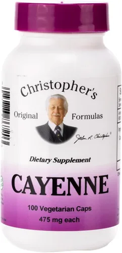 Christopher's Original Formulas Cápsulas de Cayena, suplemento herbario para circulación y digestión, 100 cápsulas