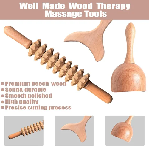 Vista 3 de Professional Wood Therapy Massage Tools 3-in-1 Maderoterapia Kit Wooden Massager,for Body Shaping/Contouring/Cellulite Reduction/Muscle Pain Relief
