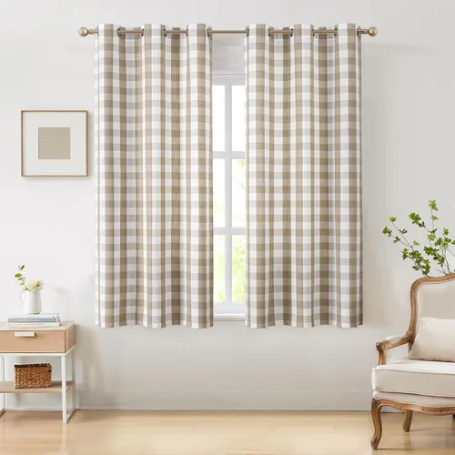 Amzdecor Cortinas a cuadros de búfalo con ojales de 54 pulgadas de largo, cortinas texturizadas semitransparentes para sala de estar y dormitorio, 2