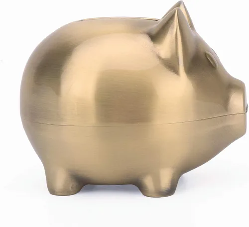 K COOL Hucha pequeña vintage pequeña creativa de aleación de metal con dibujos animados, banco de monedas, caja de ahorro de monedas de cerdo bronce