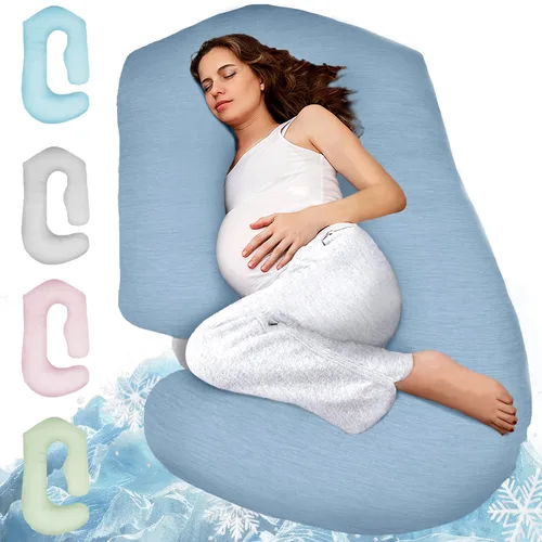 Vista 14 de PILLANI Almohadas de embarazo para dormir, almohada de cuerpo completo en forma de V C U con funda extraíble, almohada de maternidad refrescante