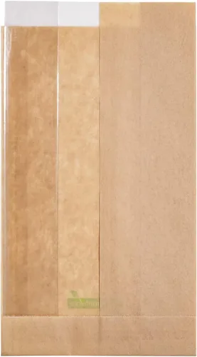Vista 2 de Bag Tek Bolsa de pan rectangular de papel kraft pequeña - con ventana lateral - 4 3/4" x 2 3/4" x 8 1/2" - Caja de 100 unidades - Restaurantware
