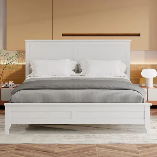 Vista 9 de Merax Cama de plataforma de tamaño matrimonial, cama moderna de madera maciza con soporte de listones de madera resistente, Seadrift