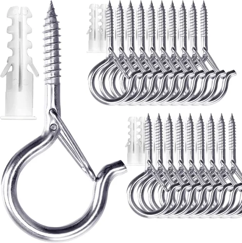 Vista 15 de PlusRoc Paquete de 20 ganchos de tornillo para exteriores para colgar plantas, cadena de luces resistentes, gancho de ojo de 2.2 pulgadas, ganchos