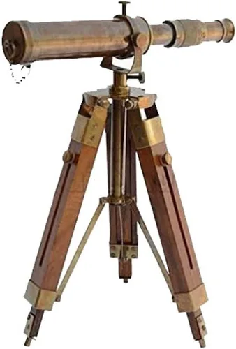 Vista 2 de Telescopio antiguo de latón náutico Spyglass con soporte de madera Decoración para el hogar Regalo