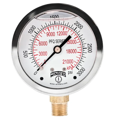 Vista 8 de Winters 2-1/2 "Tamaño del dial, medidor de presión industrial lleno de líquido, internos de latón, caja de acero inoxidable, doble escala 0-1,000