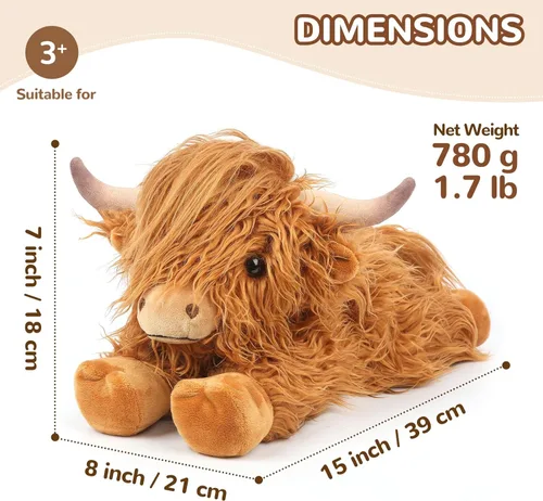 Vista 6 de Highland Cow - Animales de peluche para microondas, almohadilla térmica para calambres, alivio del dolor y estrés, calentable y refrigerable