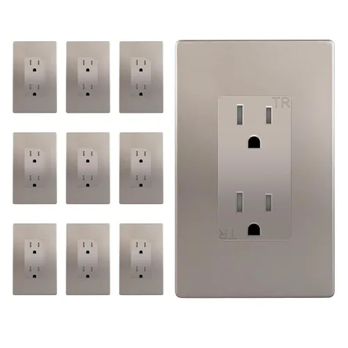 Vista 9 de ENERLITES, Silver Elite Series - Toma de corriente decorativa para niños, resistente a manipulaciones, autoconectable, 2 polos, grado residencial