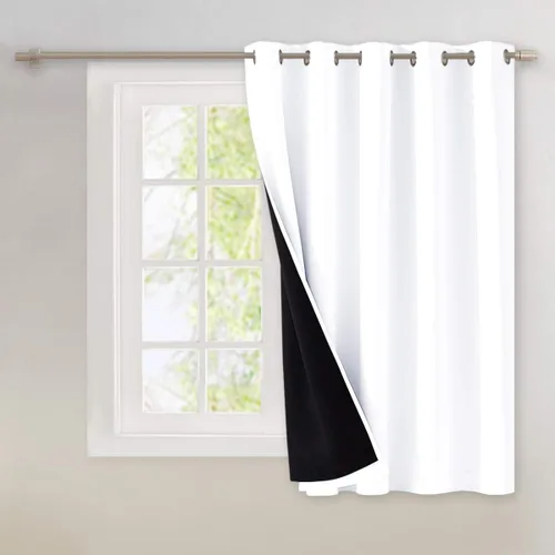 Vista 48 de NICETOWN Cortinas 100 % opacas con aislamiento térmico, panel de cortina deslizante de rendimiento que reduce el ruido con forro negro, bloqueo