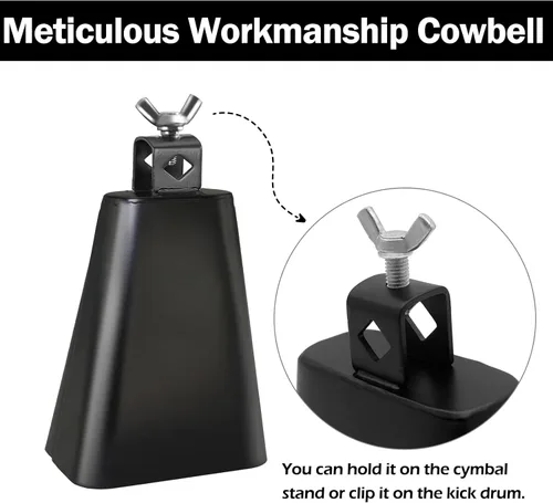 Vista 2 de Cencerro de acero con palo, de metal para hacer ruido, campanas de vaca de percusión para batería (4 pulgadas)