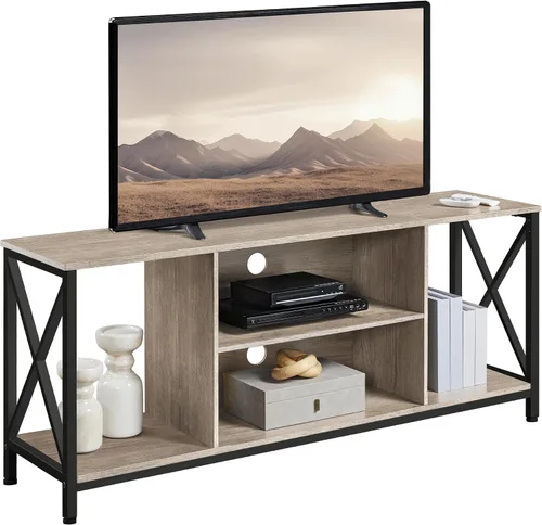 Yaheetech Soporte de TV para televisores de hasta 65 pulgadas, centro de entretenimiento de 55 pulgadas con almacenamiento, consola de TV de madera