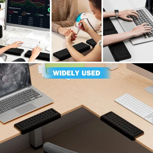 Vista 7 de Leolee Coderas de escritorio en forma de L para escritorio, reposabrazos de espuma viscoelástica negra para escritorio con base antideslizante