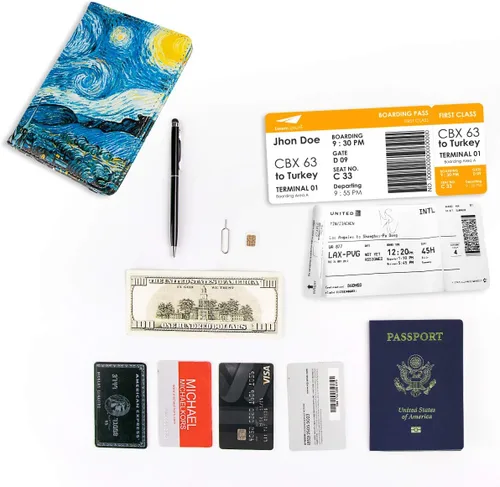 Vista 7 de Funda para pasaporte con bloqueo RFID de piel, organizador de documentos de viaje, Flores de albaricoque.), 201910301033D