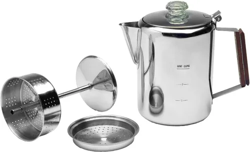 Vista 2 de Texsport Cafetera de acero inoxidable de 9 tazas para acampar al aire libre