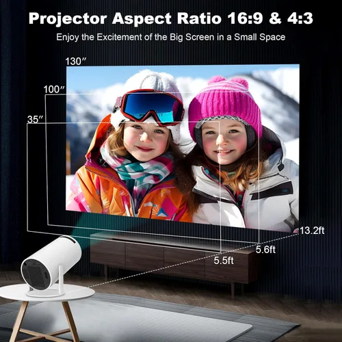 Vista 5 de Mini Proyector, Proyector Portátil HY300, Soporte 4K 1080P con WIFI6 de Doble Banda 5G Inalámbrico 5.0 Bluetooth Android 11, Rotatable 180°