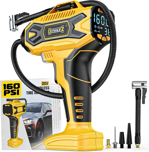 Vista 9 de DIYtoolifz Compresor de aire inalámbrico para inflador de neumáticos compatible con batería Dewalt de 20 V (solo herramienta), bomba de aire