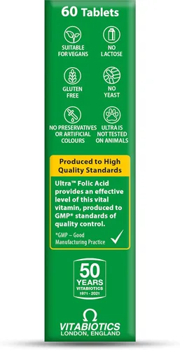 Vista 4 de Vitabiotics Ultra Ácido fólico 400ug con vitamina B12. 60 Tabletas