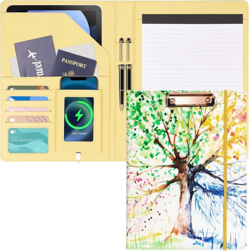 Vista 19 de Portafolio Folio Carpeta Portafolio con Bloc de Notas-Bolsillo Portatarjetas de Visita Marrón Imitación PU Cartera