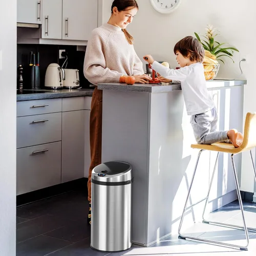 Vista 5 de iTouchless - Cubo de basura para cocina con sensor sin contacto de 8 galones (30 litros) con sistema de control de olores, cubo redondo de acero