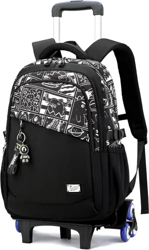 VIDOSCLA Mochila con ruedas para niños y adolescentes, A005# Black Comics-6 A005# Black Comics-6 Ruedas