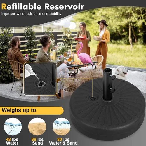 Vista 2 de Giantex Soporte de base para paraguas, relleno de agua de arena para postes de paraguas de 1.5 a 1.9 pulgadas, mango integrado, 2 perillas