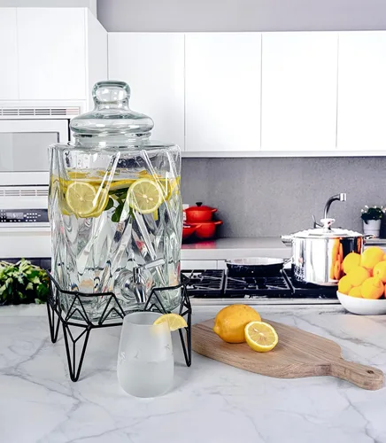 Vista 9 de Glacial Ice Design - Dispensador de bebidas de vidrio con espita SS y soporte, 2.5 galones