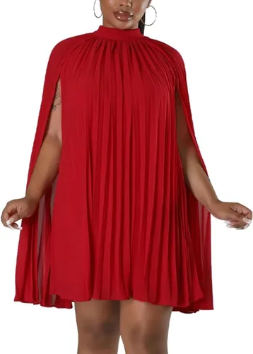 Vista 4 de Aro Lora Vestido corto de gasa para mujer, estilo casual, elegante, cuello alto, plisado, holgado, acampanado