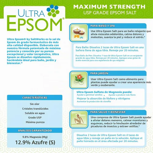 Vista 3 de SaltWorks Ultra Epsom - Sal de baño premium, grano medio, bolsa de 2 libras