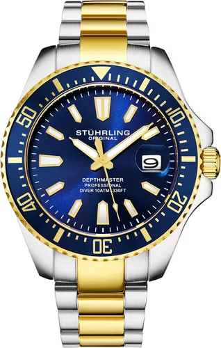 Stuhrling Original - Reloj de buceo para hombre Pro Sport Diver con corona de rosca hacia abajo y resistente al agua hasta 330 pies esfera
