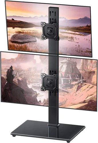 Soporte para monitor doble, soporte de escritorio independiente para dos pantallas de 13 a 32 pulgadas, elevador vertical de monitor con giro,