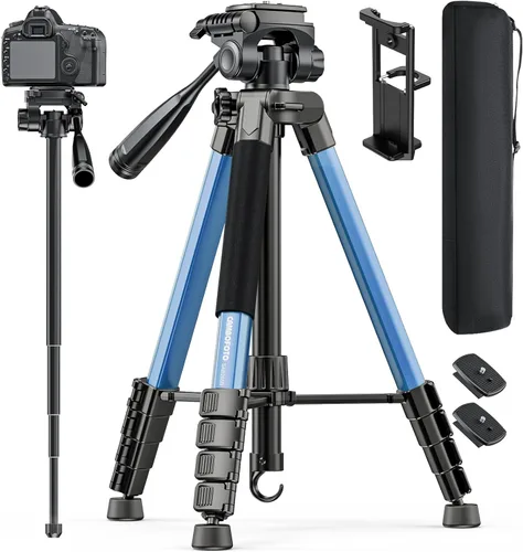 Vista 7 de CAMBOFOTO Trípode y monopie para cámara de 73 pulgadas, soporte de trípode profesional de aluminio para cámara sin espejo, DSLR, teléfono celular