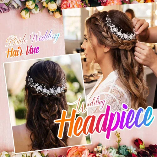 Vista 4 de Gorais - Enredadera de flores para novia con cristales, accesorios de boda con perlas para el cabello de mujeres y niñas