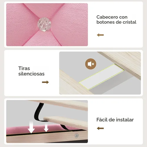 Vista 8 de HAUOMS Cama de princesa individual con luces LED y 4 cajones para niñas