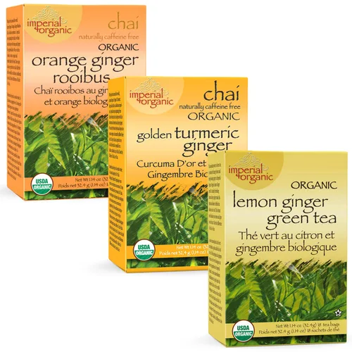Uncle Lee's Imperial - Té de jengibre orgánico imperial, paquete de 3 – Té verde limón jengibre, cúrcuma dorada jengibre chai y naranja jengibre