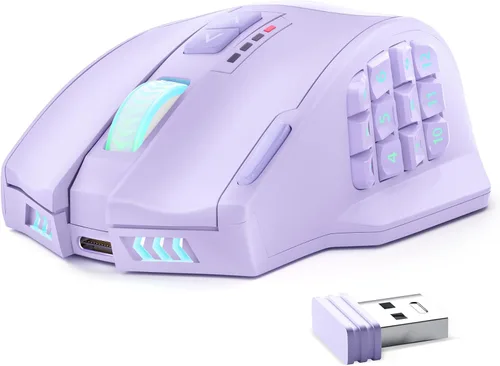 Vista 7 de UtechSmart Ratón inalámbrico Venus Pro MMO para juegos, sensor óptico de 16,000 DPI, modos duales con cable/inalámbrico, iluminación Chroma RGB