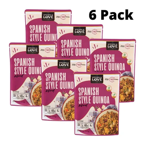 Vista 3 de Kitchen & Love Mezcla de quinua estilo español, precocida, bolsa lista para microondas, estable en estantes, sin OMG, sin gluten ni lácteos, a base