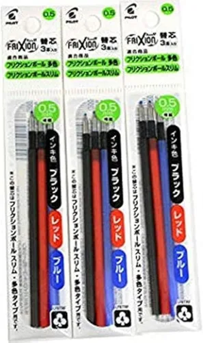 Pilot Recambios de tinta de gel para FriXion Ball 4 tinta de gel Multi Pen 0.020 in tinta negra/azul/roja, 3 paquetes de 9 recambios de valor total