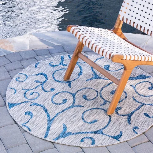 Vista 28 de Rugs.com Outdoor Botanical Collection - Alfombra de tejido plano azul de 2 x 6 pies, perfecta para pasillos y entradas