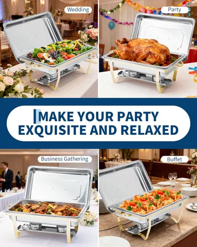 Vista 7 de GarveeHome Platos de roce para buffet, paquete de 2, de 8 cuartos de galón de acero inoxidable y calentadores de buffet con tapa, calentador