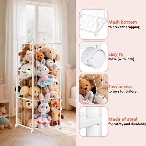 Vista 3 de GoKEDA Almacenamiento de animales de peluche, torre de almacenamiento de animales de peluche de metal extragrande, soporte resistente