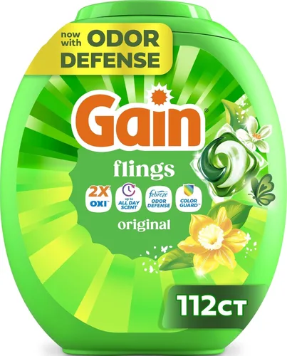 Vista 17 de Gain Flings - Paquete de detergente líquido para lavado, ahora con protección contra olores + protector de color, aroma original, cápsulas