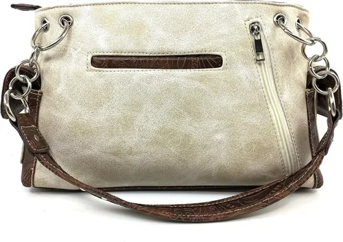 Vista 3 de Justin West Bolso bandolera de piel con diamantes de imitación turquesa recortada con láser y correa cruzada