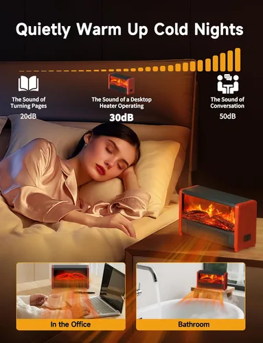Vista 3 de Small Space Heater with Realistic Flame Effect,600W Portable Mini Electric Desk Heater for Indoor Use,Fast Heating for Office,Bedroom,Study Room