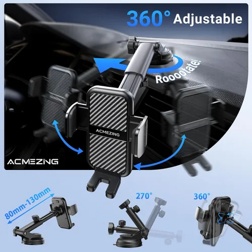 Vista 10 de Soporte 3 en 1 para teléfono de coche [122+LBS de succión más fuerte y brazo de abrazadera estable] Soporte de teléfono ajustable de 360°