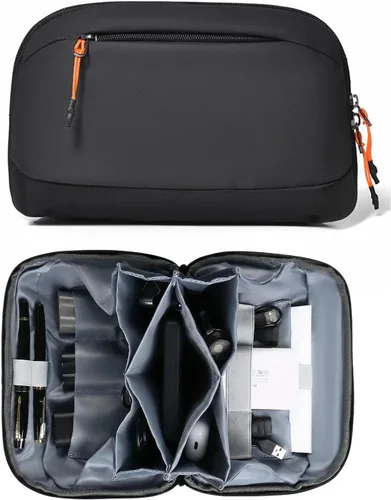 Vista 13 de mygreen Organizador de viaje para electrónica, estuche impermeable para accesorios electrónicos, bolsa de almacenamiento para cables de doble capa