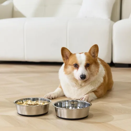 Vista 6 de Cuencos para perros, acero inoxidable de grado alimenticio para alimentos y agua, paquete de 2, 3 tazas Negro